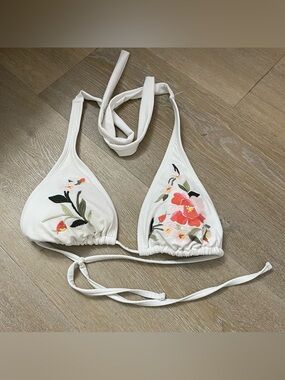 White floral embroidered triangle bikini top
